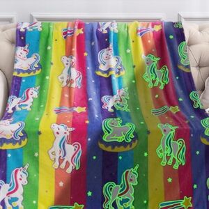 Unicorn Gifts Toys for Kids - Glow in The Dark Blanket Rainbow Throw
